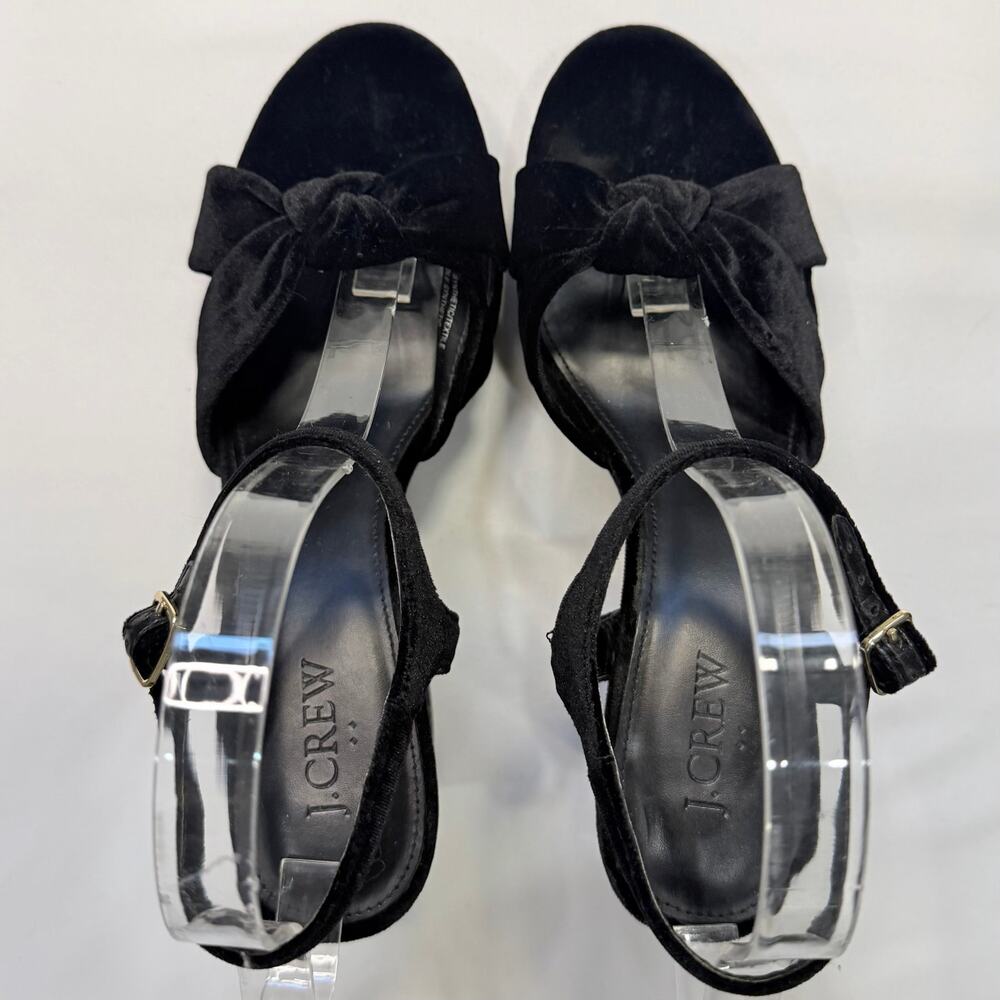 J.Crew Black Velvet Platform Heels Women’s 8 Block Heel Ankle Strap Sandals - Picture 9 of 10